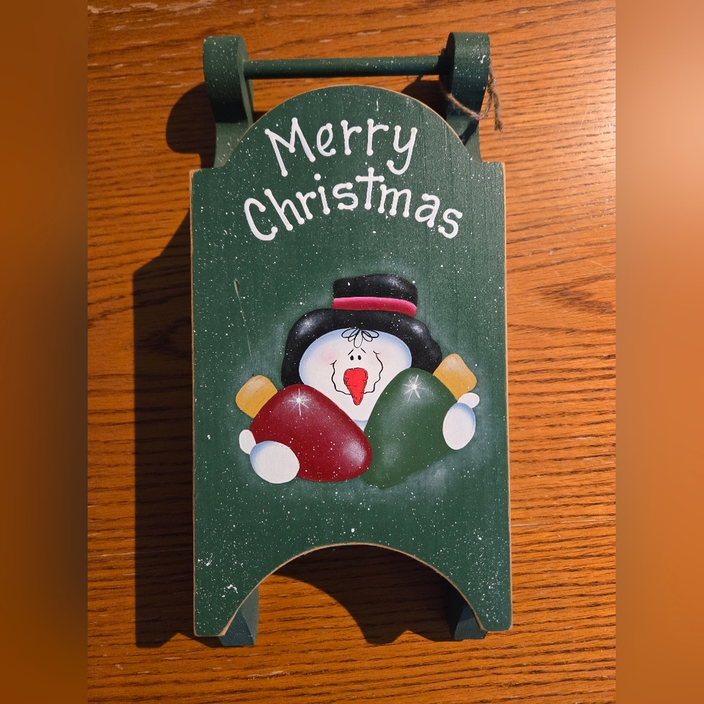 Festive Snowman Holiday Decor Sled Merry Christmas